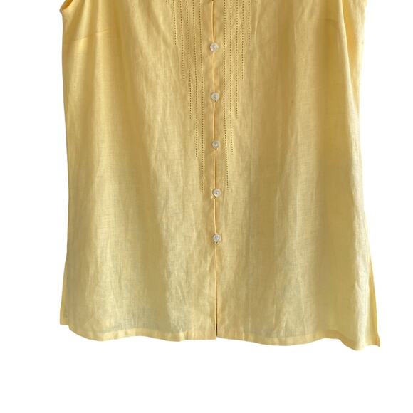 TALBOTS 8 Irish Linen Button Down Sleeveless Top Side Slits Yellow Beachy - Picture 4 of 13